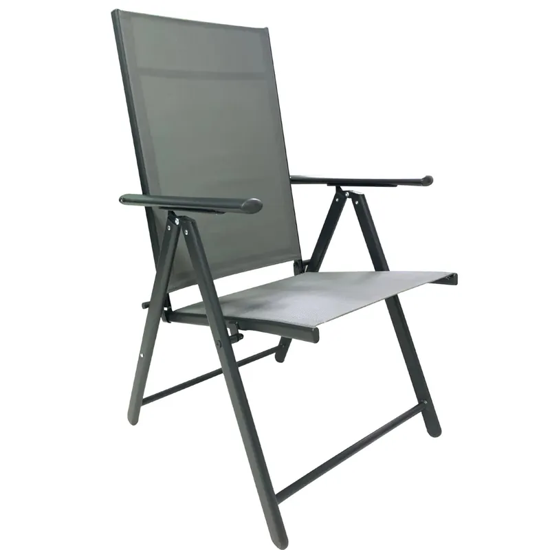 Scaun metalic de gradina, pliant, cu spatar reglabil, din otel, 60x58x100cm, gri Discount
