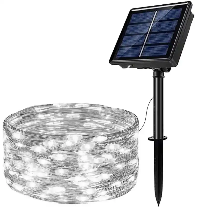 Ghirlanda luminoasa cu incarcare solara, 200 LED-uri, 22 metri, 8 functii, alb rece Mai ieftin