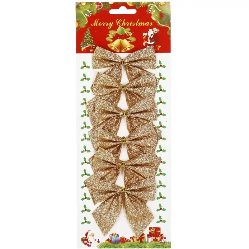 Set 6 ornamente pentru bradul de Craciun, fundita, 8cm, auriu Retur gratuit