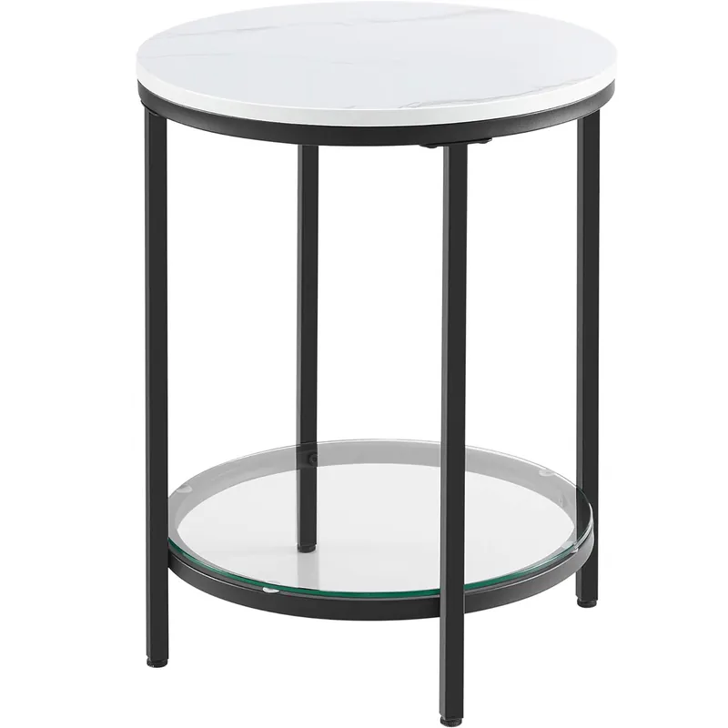 Livrare rapidă VASAGLE Masa rotunda, cu cadru de otel, noptiera, 45x55cm, negru cu blat alb aspect marmura