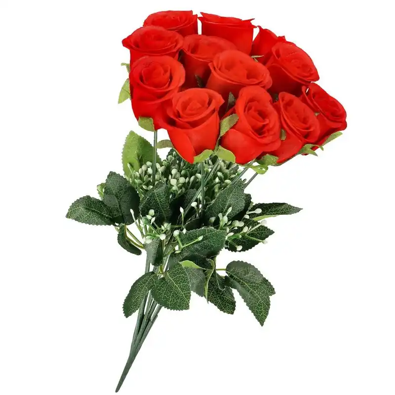 Premium Buchet de flori artificiale din poliester, 12 fire trandafiri, 38cm, rosu