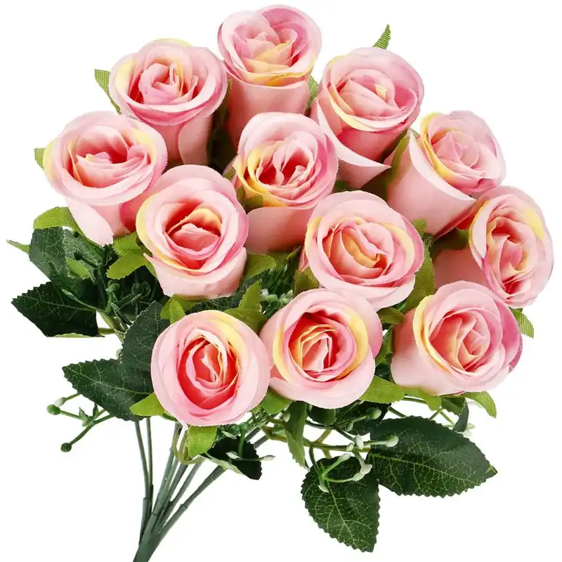 Buchet de flori artificiale din poliester, 12 fire trandafiri, 38cm, roz Plată securizată