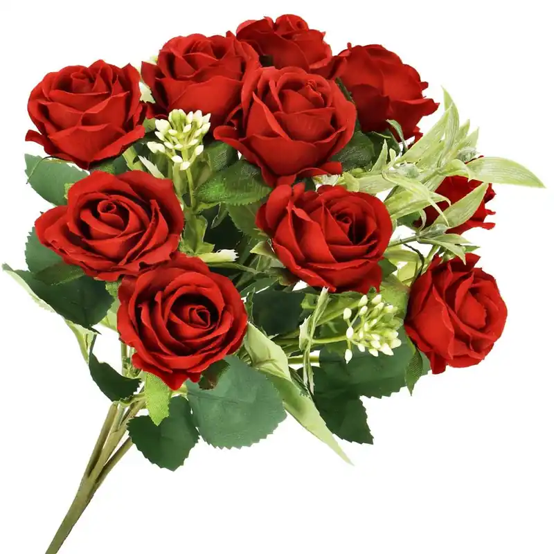 Buchet de flori artificiale din poliester, 10 fire trandafiri, 30cm, rosu Livrare expres
