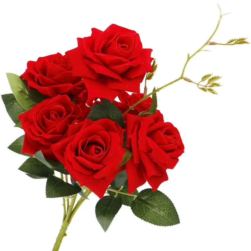 Retur gratuit Buchet de flori artificiale din poliester, 6 fire trandafiri, 55cm, rosu