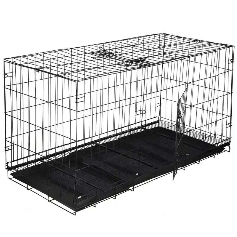 Super ofertă Cusca pentru animale, 2 usi, Pliabila din metal, XXL, Negru, 130x70x61 cm