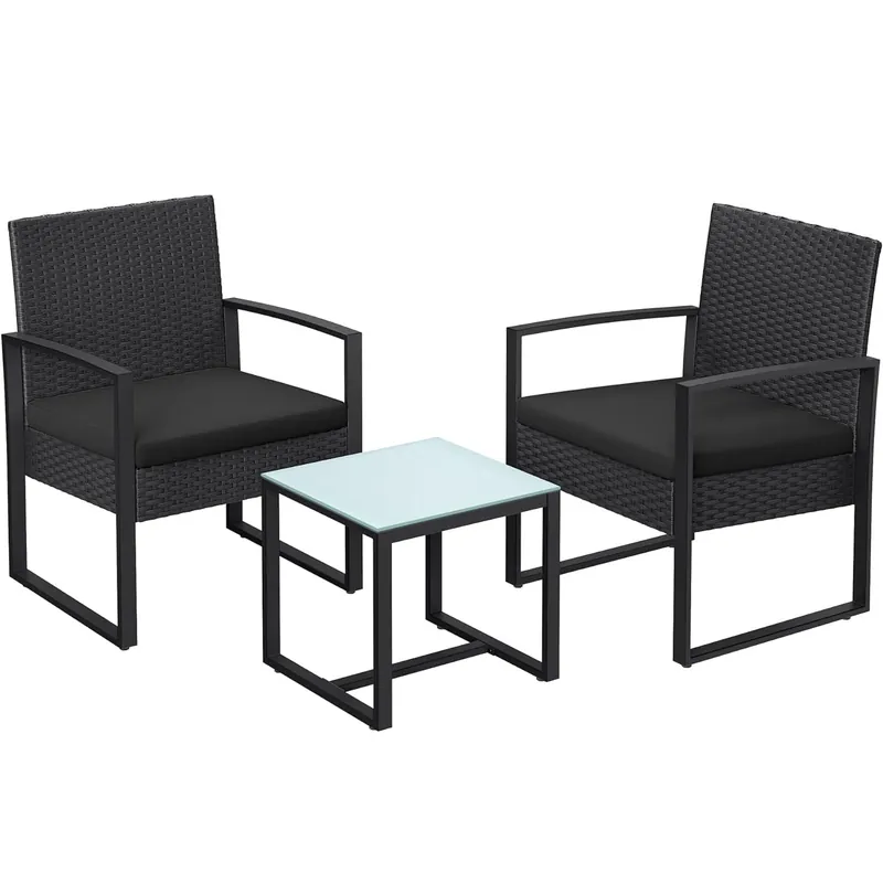 SONGMICS Set de mobilier pentru terasa sau balcon, din poliratan PE, masa si 2 scaune, negru Preț promoțional