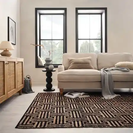 Ofertă Covor Meander Jute Negru 160x230 cm, Flair Rugs