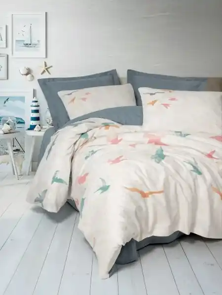 Lenjerie 1 Persoana Kaija Albastru (Bumbac 100%) Plată sigură
