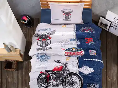 Preț redus Lenjerie si Cuvertura 1 Persoana, pentru copii, Road King Albastru (Bumbac 100%)