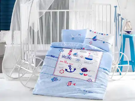 Preț mic Lenjerie Patut Bebe Sailing Fish (Bumbac 100%)