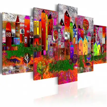 Noutate Tablou - Colourful Small Town 100x50 cm