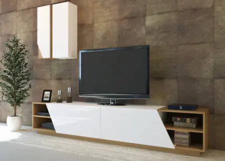 Ansamblu Comoda TV Zebra Alb-Teak Ieftin