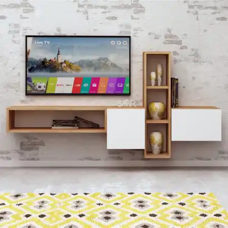 Ansamblu Comoda TV Kumkuat Oak-Alb Cumpărături sigure