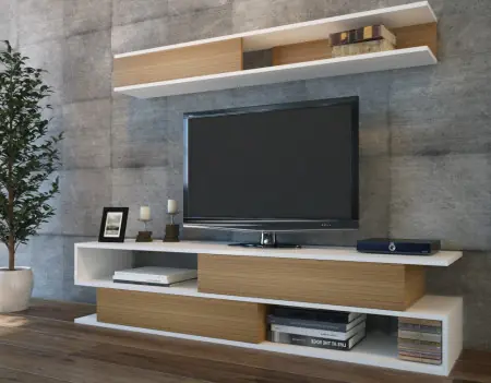 Ansamblu Comoda TV Sims Alb-Teak Popular