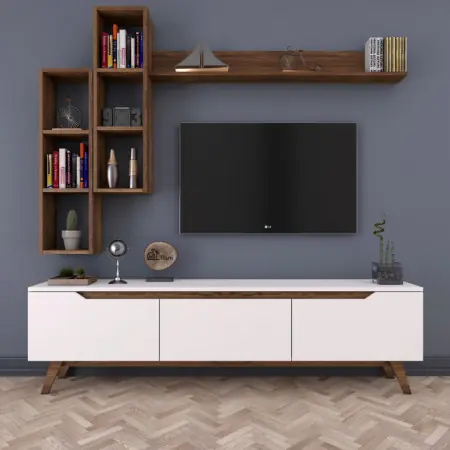 Ansamblu Comoda TV M16-804 Alb-Walnut Vezi acum