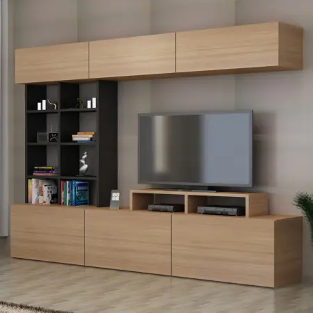 Ansamblu Comoda TV Sasa Teak-Negru Super ofertă