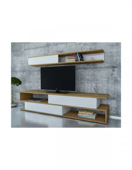 Ansamblu Comoda TV Sims Alb-Teak Expediere rapidă