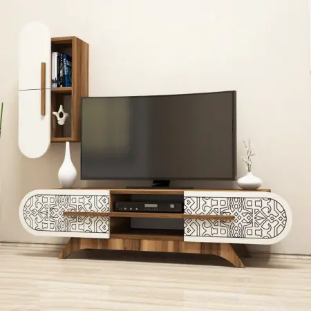 Ansamblu Comoda TV Defne Walnut-Cream Preț redus