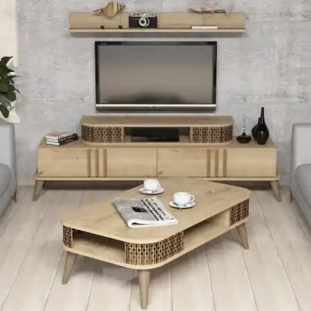Ofertă limitată Set Comoda TV si Masuta de Cafea Living Eylül Oak