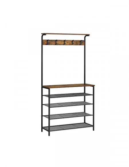 Cuier cu banca de depozitare, Vasagle, 5 rafturi, HSR408B01, Maro Rustic Premium