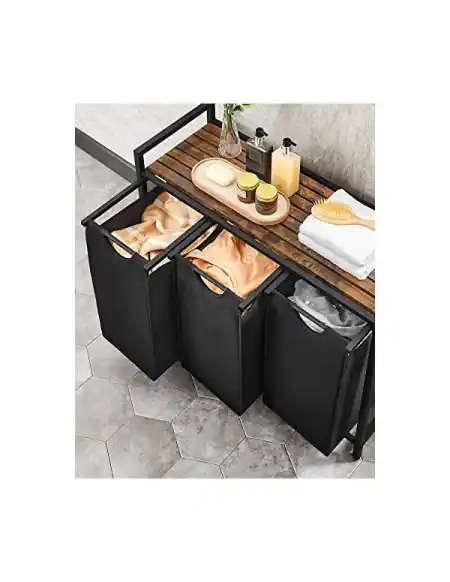 Consola de depozitare Vasagle, 3 cosuri de rufe, BLH301B01, Maro Rustic Plată sigură