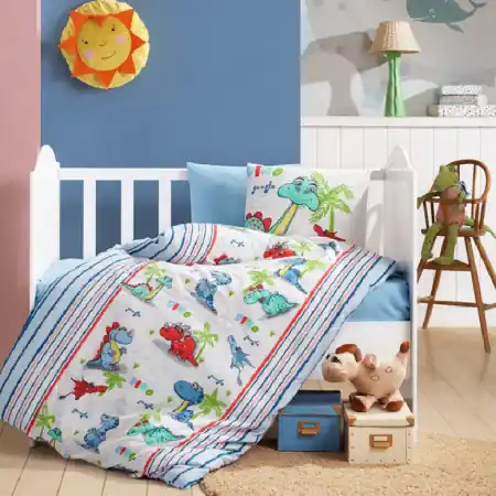 Retur gratuit Lenjerie Patut Bebe Dino Albastru (Flanel)