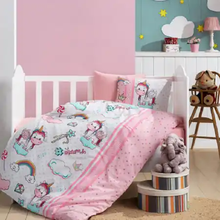 Lenjerie Patut Bebe Unicorn Roz (Flanel) Retur gratuit