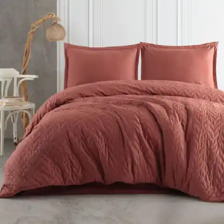 Lenjerie si Cuvertura 1 Persoana Atana V5 Caramiziu (Bumbac 100%) Mai ieftin