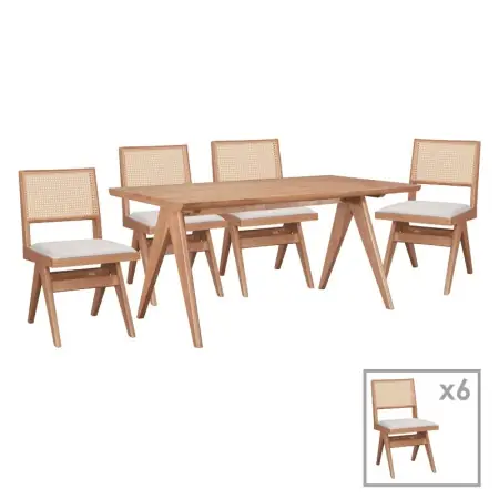 Set de 7 buc masa si scaune Winslow din lemn de cauciuc nuanta nuc deschis 160x85x75 cm Preț promoțional