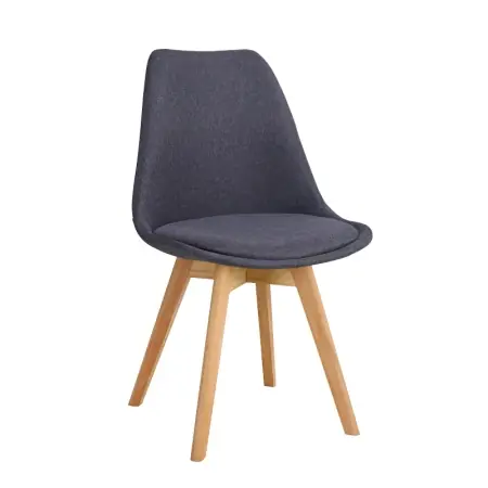 Vezi acum Scaun Gaston gri inchis din plastic PP si material textil cu picioare din lemn natural 56.5x43x83.5 cm