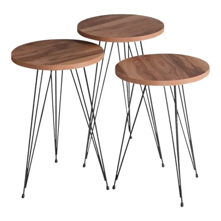 Set de 3 buc mese laterale Wakmi melamina naturala metal negru 33x33x55 cm Popular