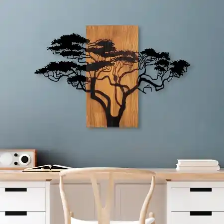 Accesoriu decorativ de perete din lemn si metal Acacia Tree Nuc 90x58 cm Bestseller