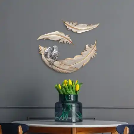Accesoriu decorativ de perete Love Birds Crem 41x21x4 cm Disponibil imediat
