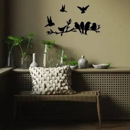 Accesoriu decorativ de perete metalic Bird Community Negru 13x13 cm Calitate înaltă