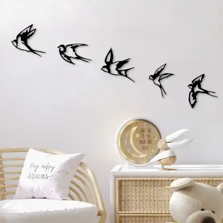 Accesoriu decorativ de perete metalic Swallows Negru 18x19 cm Reducere specială