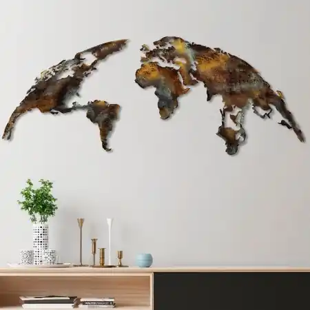 Accesoriu decorativ de perete metalic World Map Medium Multicolor 150x59 cm Cumpără acum