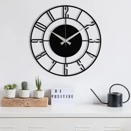 Ceas de perete decorativ din metal Enzoclock Negru 48x48 cm Retur gratuit