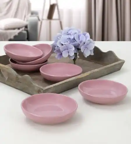 Noutate Set boluri de sos din ceramica (6 bucati) Mayd100 Roz 13x13x3.3 cm