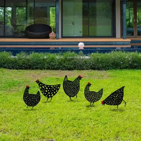Set de accesorii metalice decorative pentru gradina Chickens Negru 28x26 cm Super ofertă
