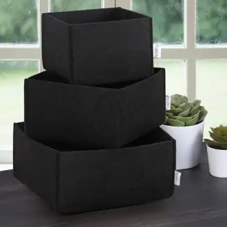 Set organizator de birou din fetru (3 bucati) HMY-6268 Negru 22.5x22.5x10 cm Reducere