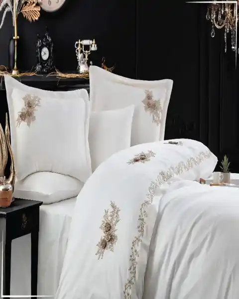Nu rata Lenjerie de pat cu broderie, bumbac 100%, pat 2 persoane, 6 piese, alb, Safir, LDV-72