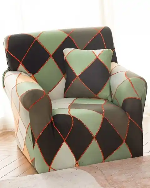 Calitate înaltă Husa elastica pentru fotoliu, cu brate, negru / verde, HEJ1-30