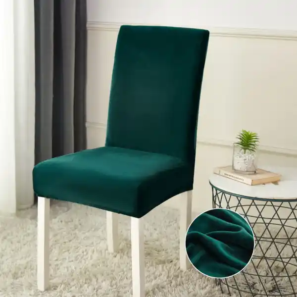 Calitate înaltă Set 6 huse elastice pentru scaun, catifea, verde inchis, HCJS-03