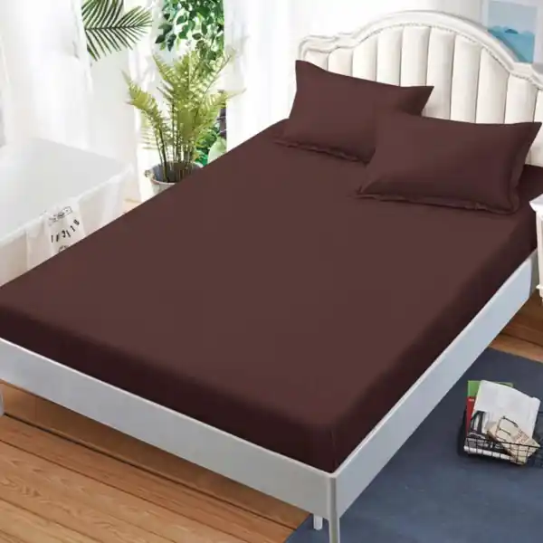 Bestseller Husa de pat cu elastic si 2 fete de perna, tesatura tip finet, uni, pat 2 persoane, maro, HBFJ-14