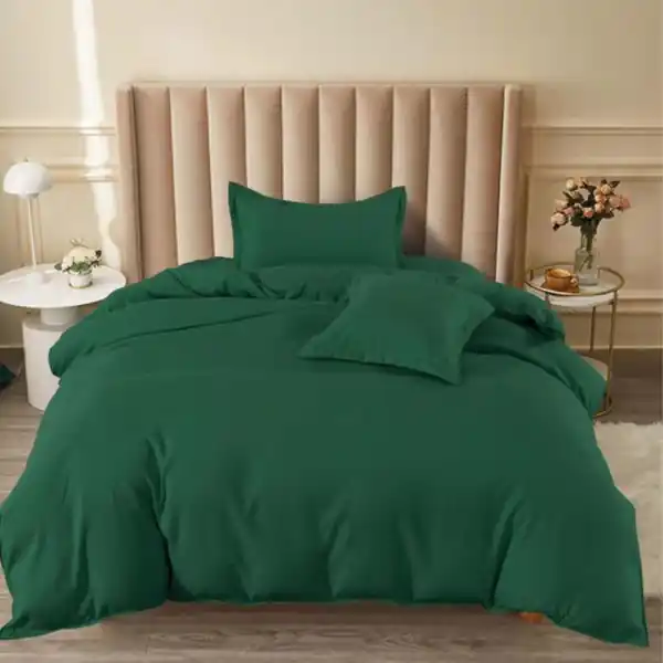Lenjerie de pat cu elastic, tesatura tip finet, uni, pat 1 persoana, 4 piese, verde inchis, FJ1E-53 Reducere