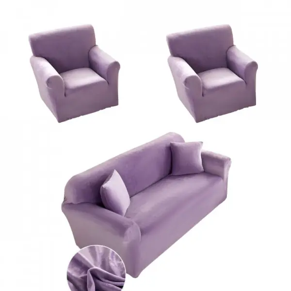 Set huse elastice din catifea pentru canapea 3 locuri + 2 fotolii, cu brate, lila, HCCJS-12 Disponibil imediat