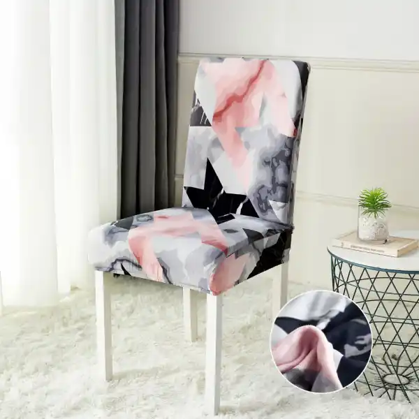 Set 6 huse elastice pentru scaun, poliester / spandex, gri / roz, HEJS-32 Livrare rapidă