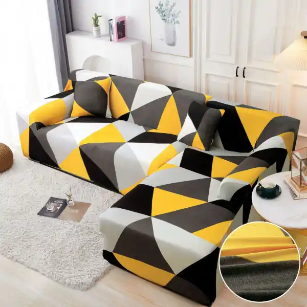 Calitate înaltă Set huse elastice pentru coltar, alb / galben, HEJ-46