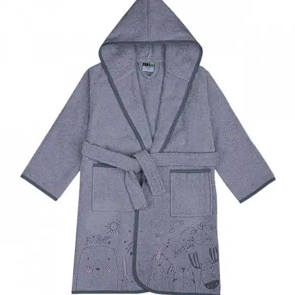 Halat de baie copii, 100% bumbac organic, gri, animals, HBC-05 Lichidare de stoc