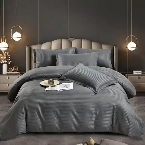Bestseller Lenjerie de pat, damasc, gri inchis, pat 2 persoane, 6 piese, Jo-Jo